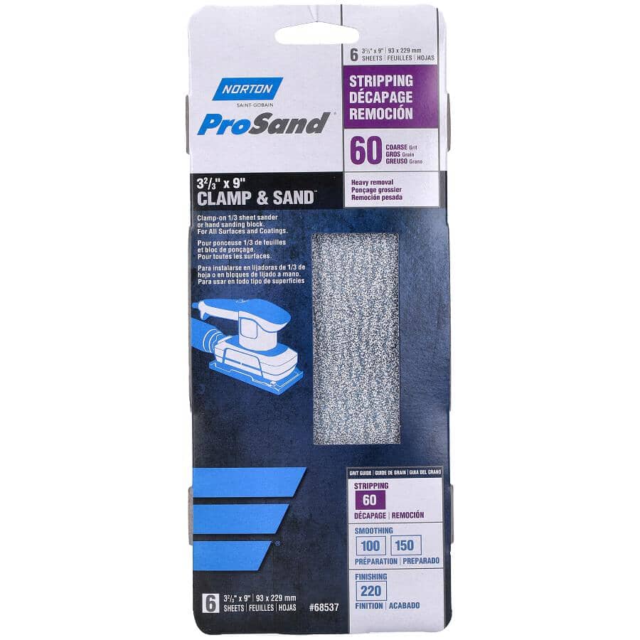 ProSand 60 Grit Aluminum Oxide Sandpaper - 3-2/3" x 9", 6 Pack