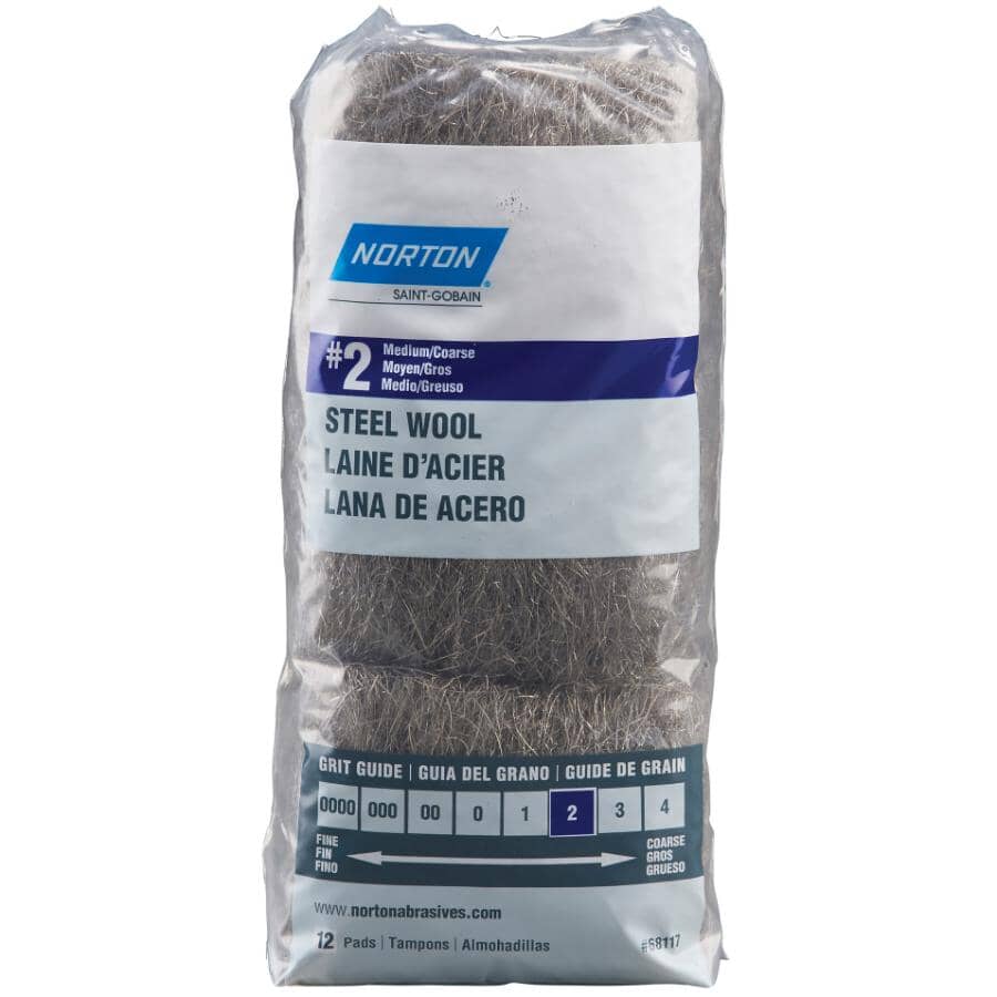 Steel Wool Pads - Medium/Coarse #2, 12 Pack