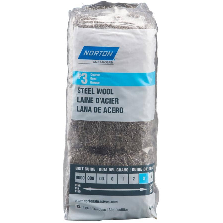 Steel Wool Pads - Coarse #3, 12 Pack
