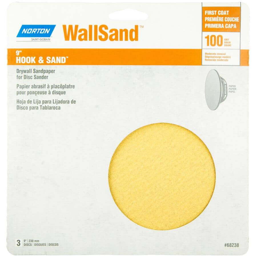 WallSand 9" Hook & Loop Drywall Sandpaper - 100 Grit,  3 Pack