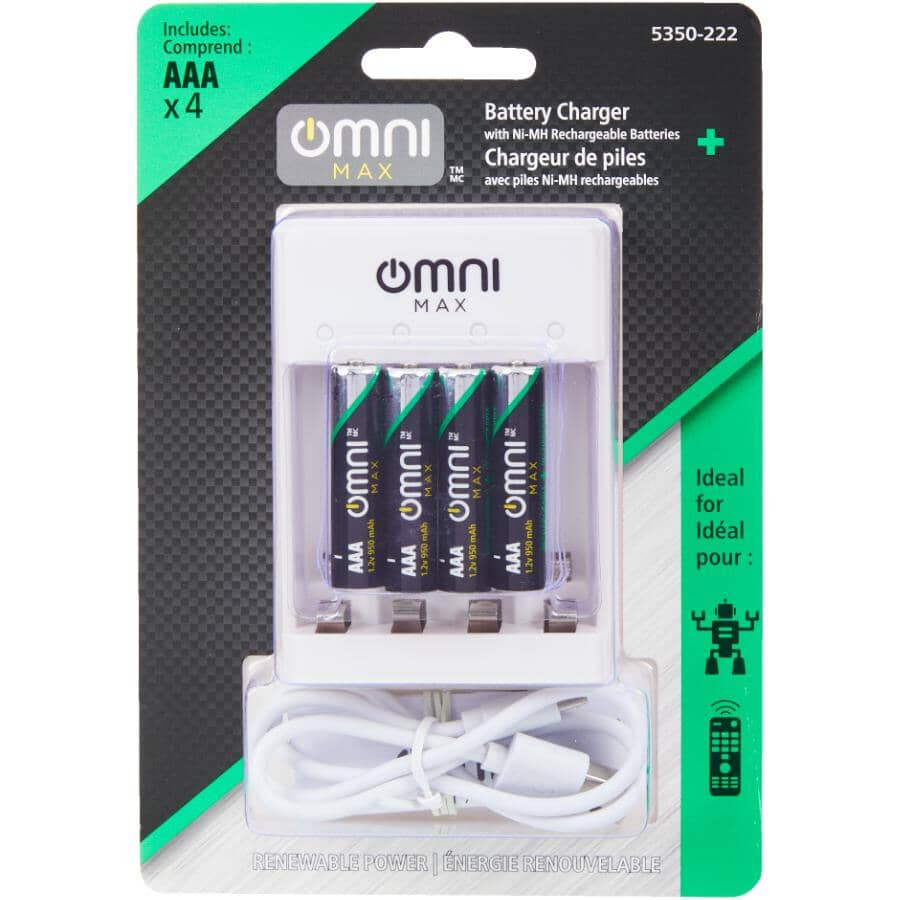 Battery Charger - with 4 NiMH AAA Batteries