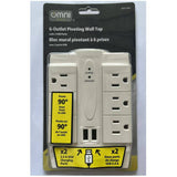 Pivoting 6 Outlet Wall Tap with Surge Protection and USB Ports