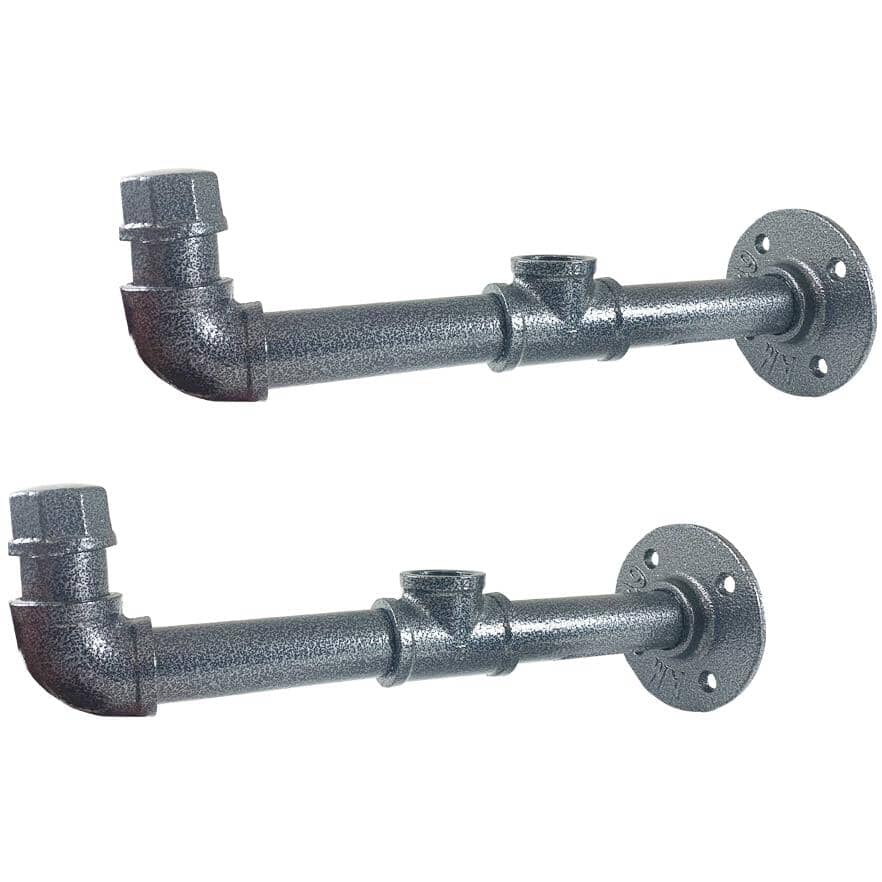 10" Decorative Industrial Pipe Shelf Bracket - Granite, 2 Pack