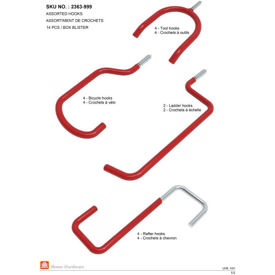 Red Storage Hooks - Assorted Styles 14 Pack