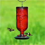 Antique Glass Bottle Hummingbird Feeder - Red, 16 oz