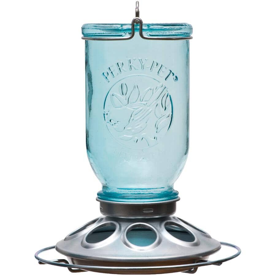 Mason Jar Glass Bird Feeder - Blue, 1 lb Capacity