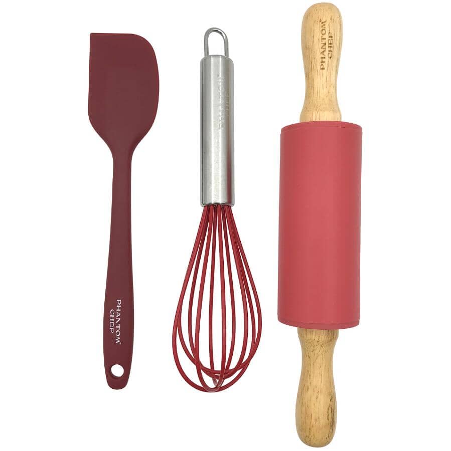 3 Piece Mini Silicone Baking Tool Set - Red