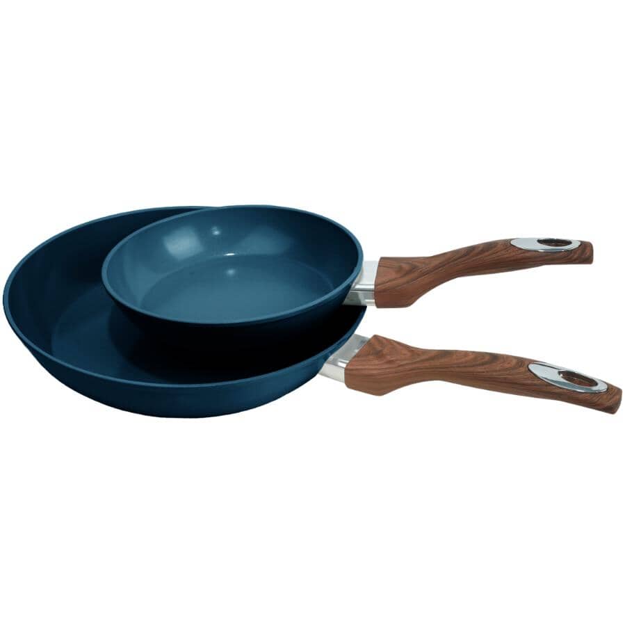 Grove Non-Stick Frypan Set with Wood Handles - Navy, 2 Piece