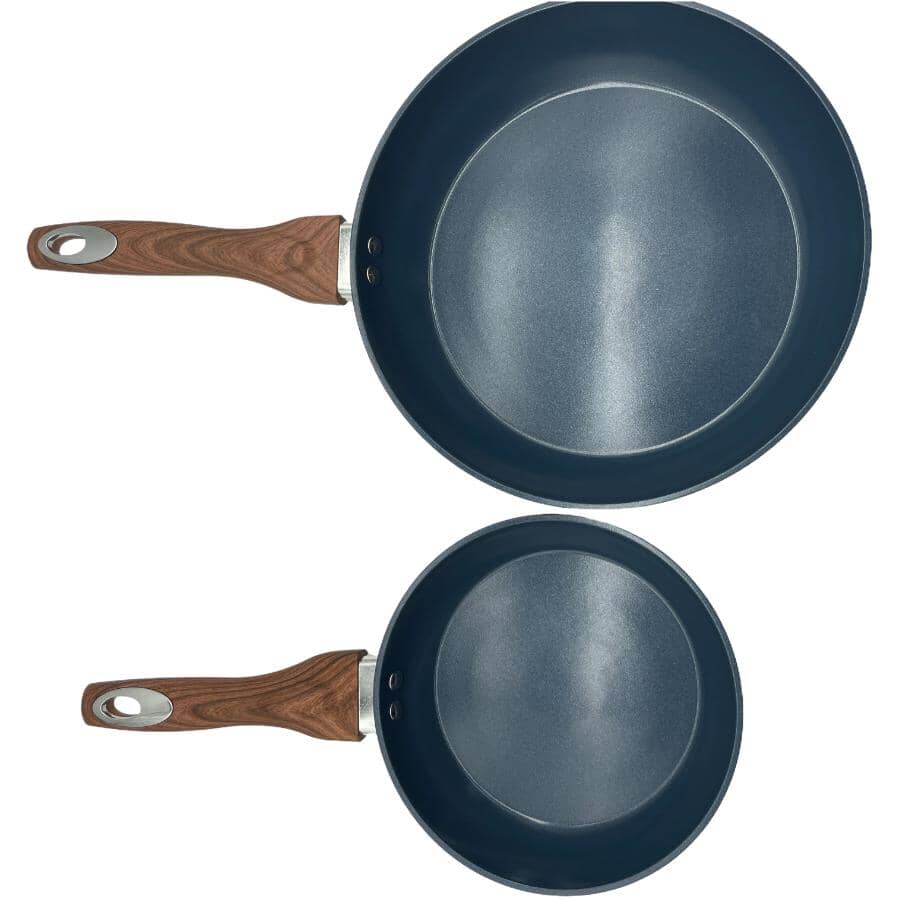 Grove Non-Stick Frypan Set with Wood Handles - Navy, 2 Piece
