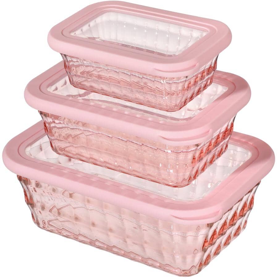 Rectangle Plastic Container Set with Lids - Pink, 6 Piece