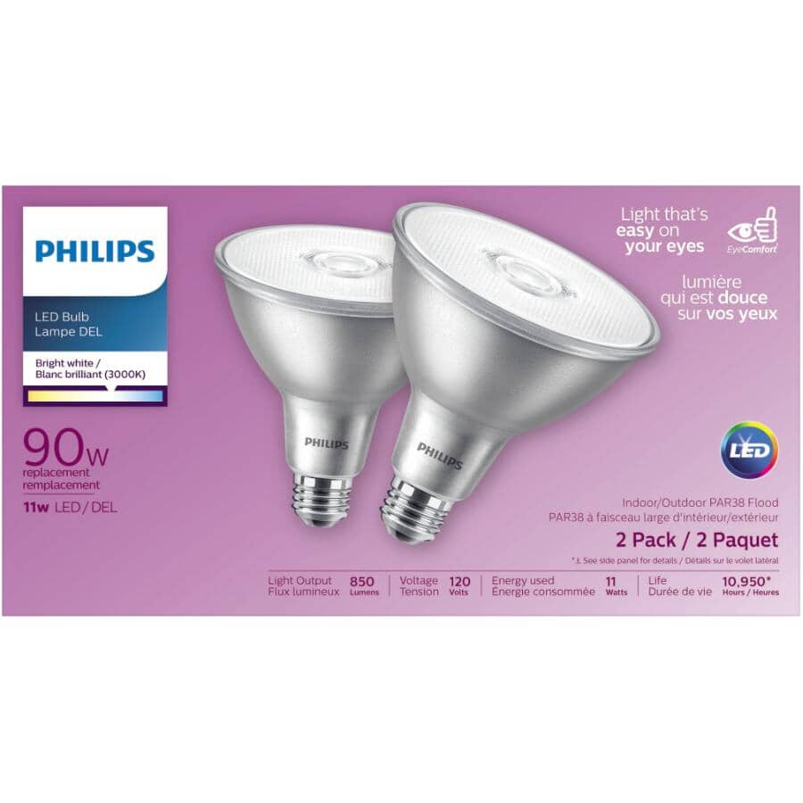 11W PAR38 Medium Base Bright White LED Light Bulbs - 2 Pack
