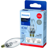 25W B11 Candelabra Base Clear Dimmable Halogen Light Bulbs - 2 Pack