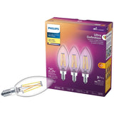 2W B11 Candelabra Base Soft White Warm Glow Dimmable LED Light Bulbs - 3 Pack