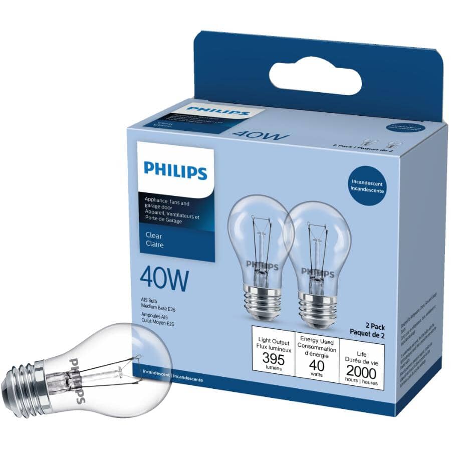 40W A15 Medium Base Clear Appliance Light Bulbs - 2 Pack