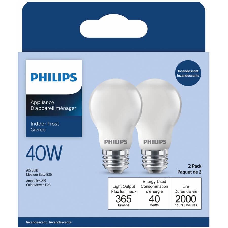40W A15 Medium Base Frosted Appliance Light Bulbs - 2 Pack