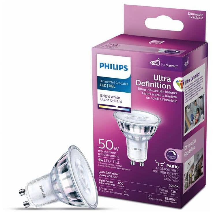 4W MR16 GU10 Base Bright White Ultra Definition Dimmable LED Light Bulb