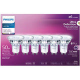 50W Ultra Definition PAR16 Bright White GU10 Dimmable Light Bulbs - 6 Pack