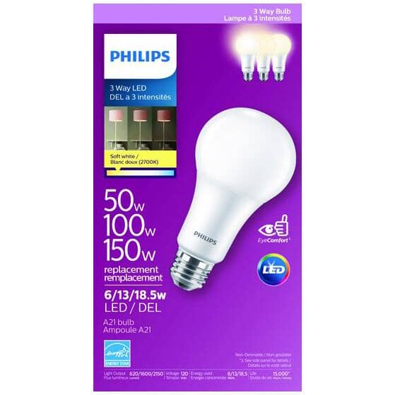 6W/13W/18.5W A21 Medium Base Soft White LED Tri-light Bulb