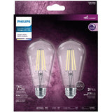 8.8W ST19 Medium Base Bright White LED Light Bulbs - Clear Glass, 2 Pack