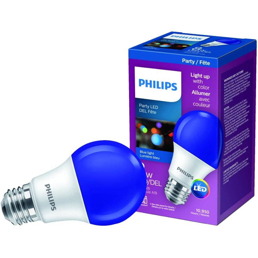 8W A19 Medium Base Non-Dimmable Blue LED Light Bulb