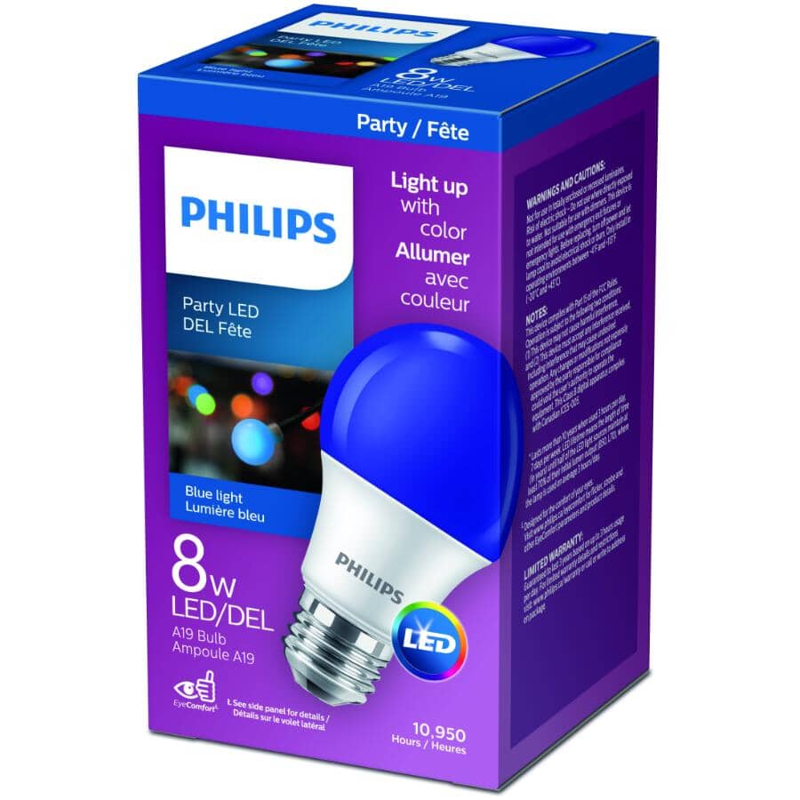 8W A19 Medium Base Non-Dimmable Blue LED Light Bulb