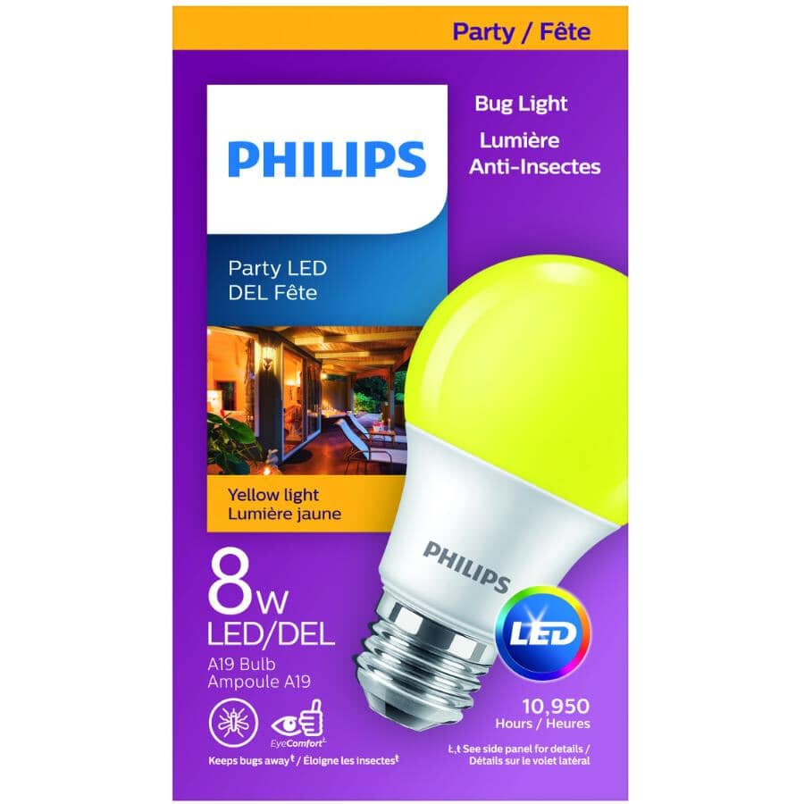 8W A19 Medium Base Non-Dimmable Yellow LED Light Bulb