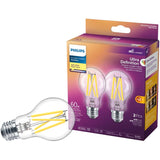 8W A19 Medium Base Soft White Warm Glow Dimmable LED Light Bulbs - 2 Pack