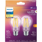 8W A19 Medium Base Soft White Warm Glow Dimmable LED Light Bulbs - 2 Pack
