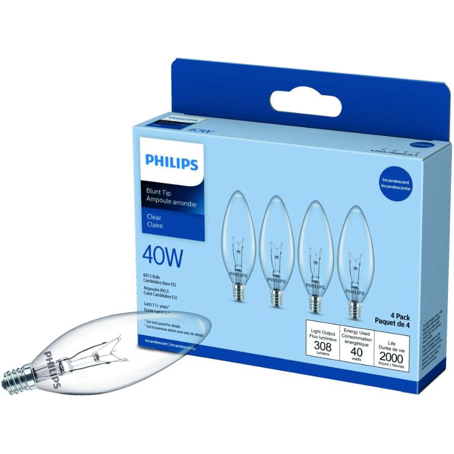DuraMax 40W B10 Candelabra Base Clear Chandelier Light Bulbs - 4 Pack