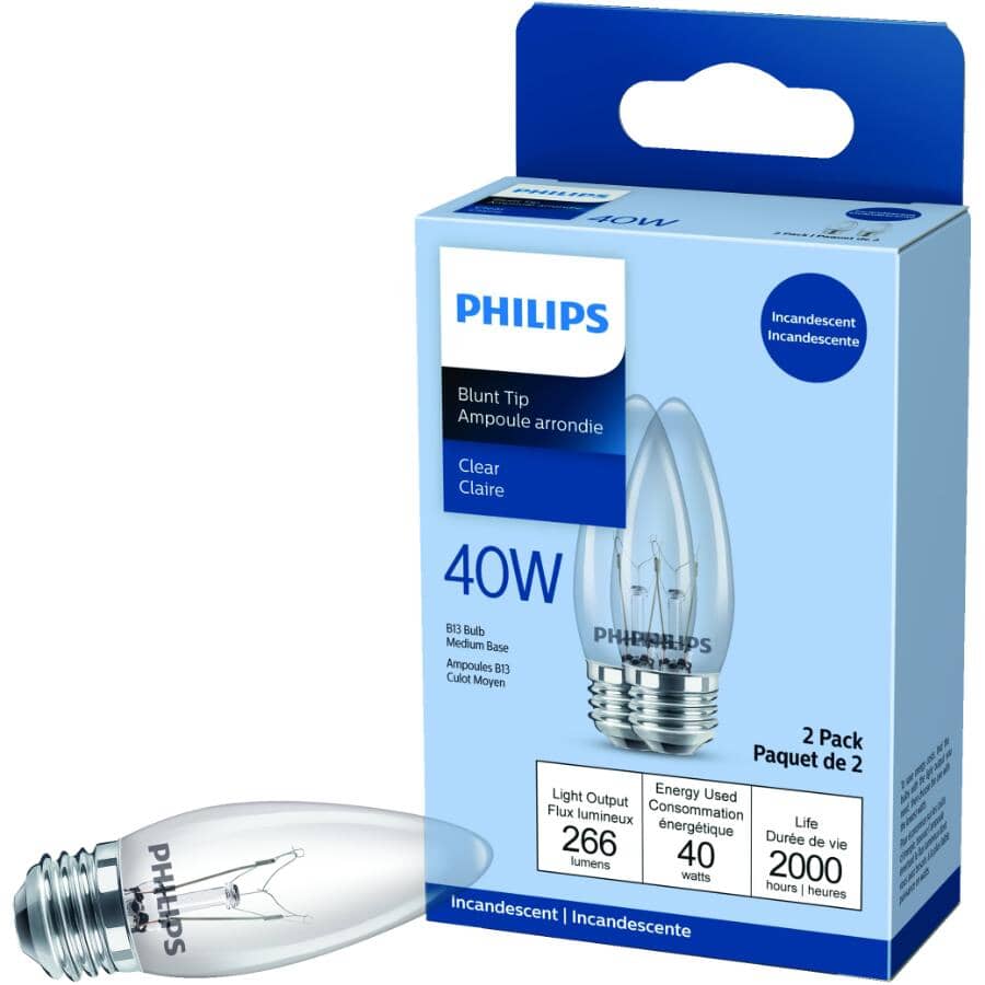 DuraMax 40W B13 Medium Base Clear Chandelier Light Bulbs - 2 Pack