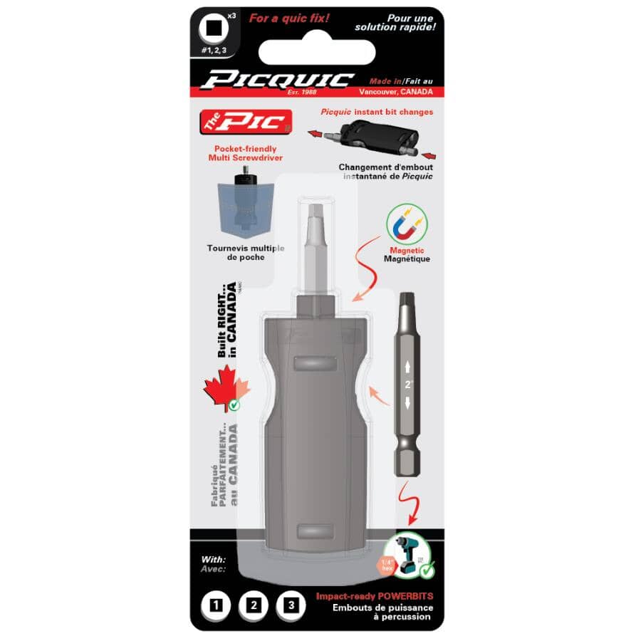 The Pic 3-Piece Robertson Multi-Bit Screwdriver Set