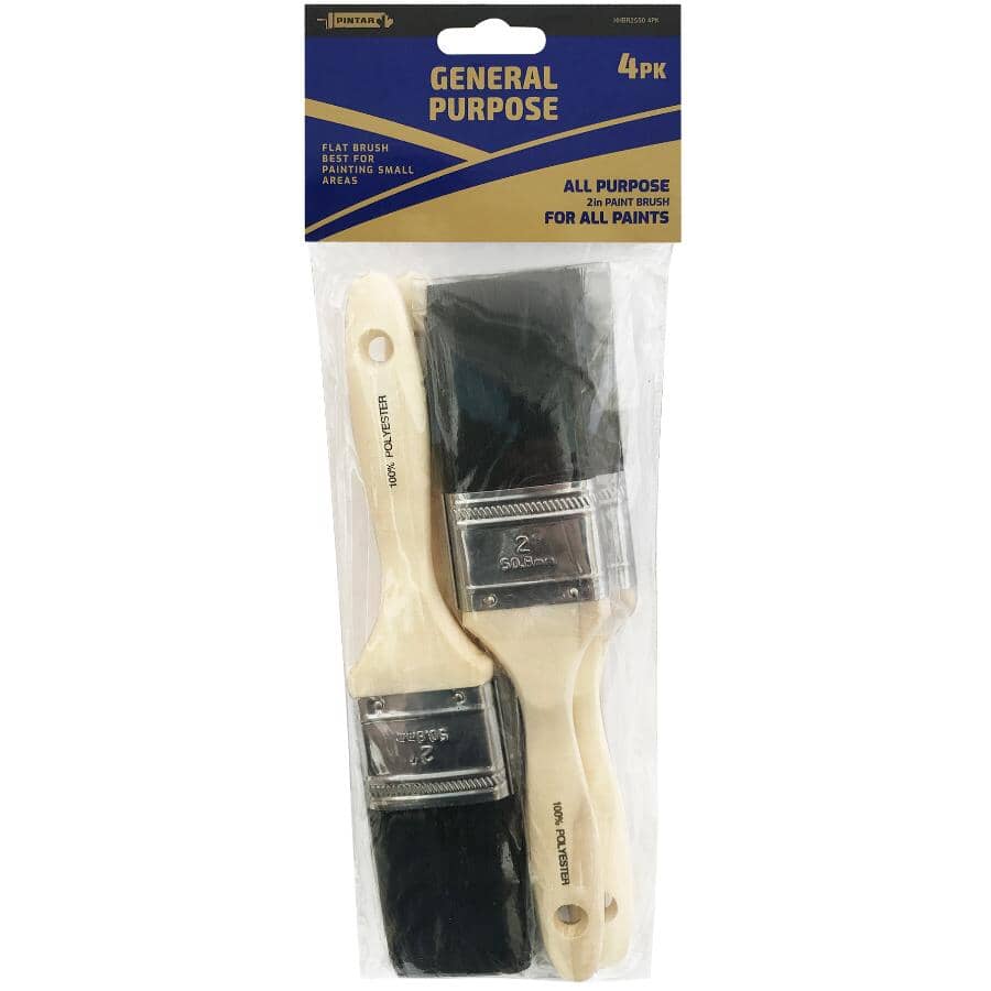 Polyester Flat Paint Brushes - 2"/50 mm, 4 Pack