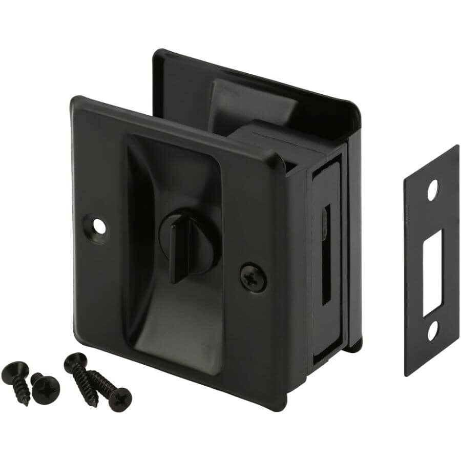 Matte Black Pocket Door Privacy Lock with Pull