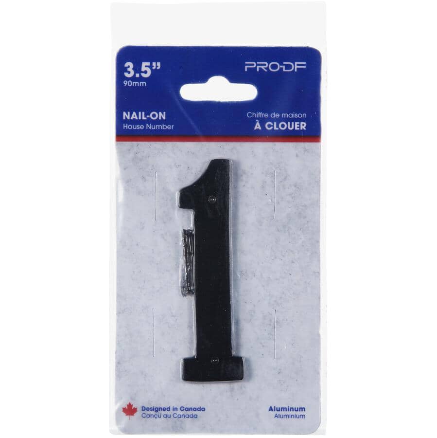 3.5" Aluminum Nail-On '1' House Number - Black