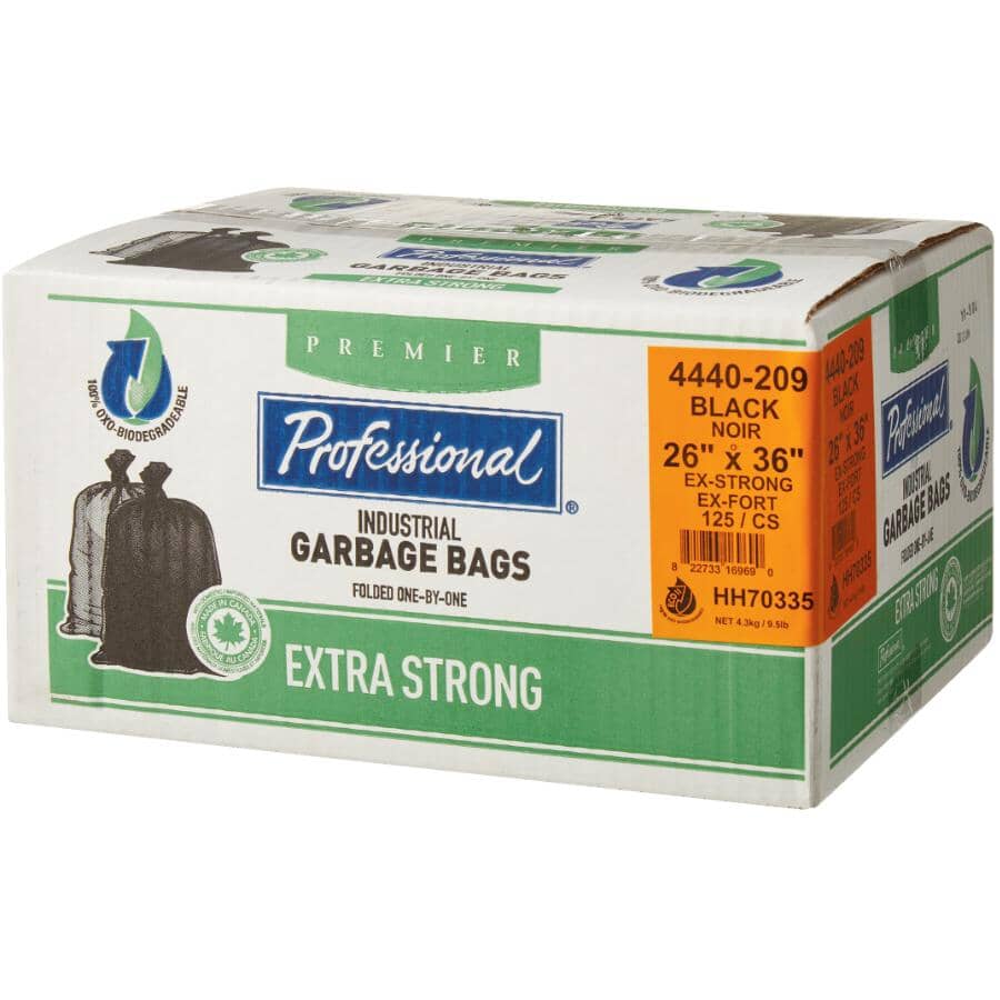125 Pack 26" x 36" 1.3 Mil Extra Strong Black Oxo-Biodegradable Garbage Bags