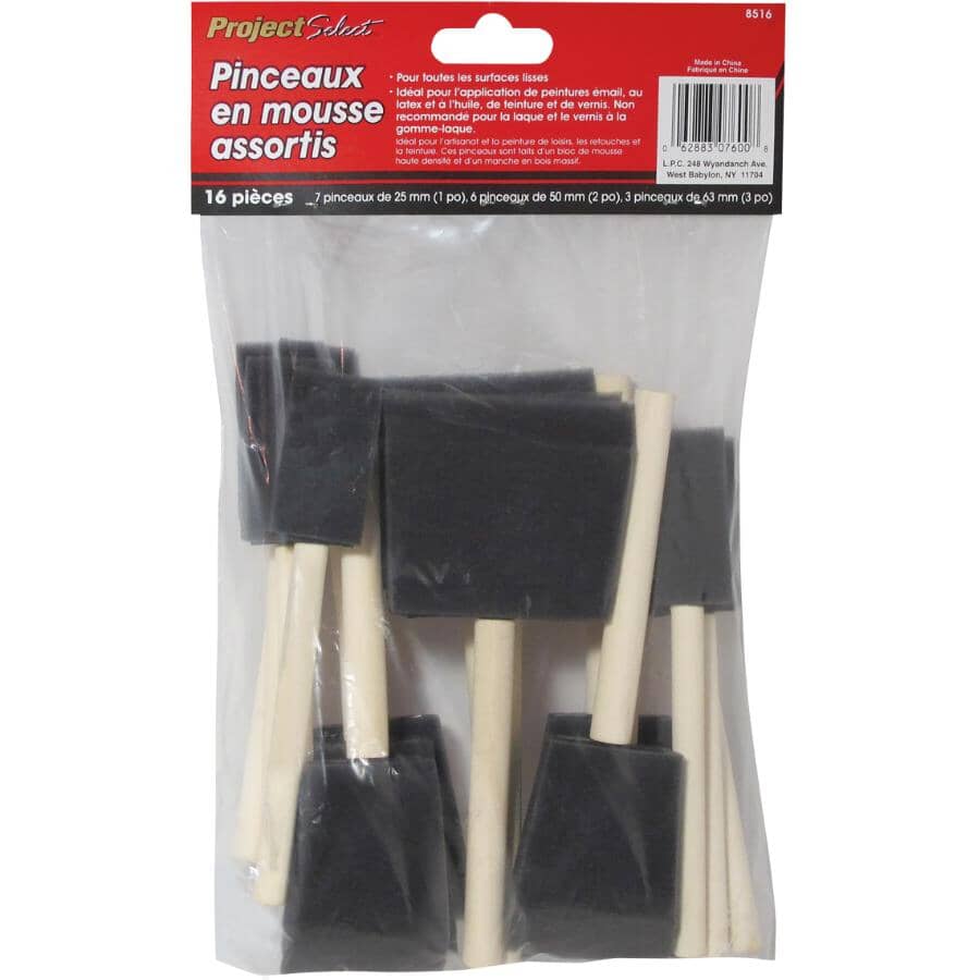 High Density Foam Brushes - Assorted Sizes, 16 Pieces