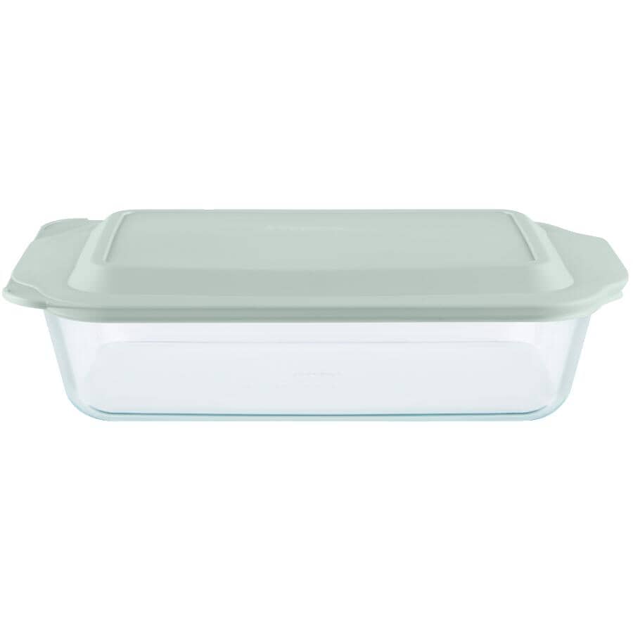 Rectangular Glass Deep Baking Dish with Sage Green Lid - 5 Qt