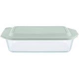 Rectangular Glass Deep Baking Dish with Sage Green Lid - 5 Qt
