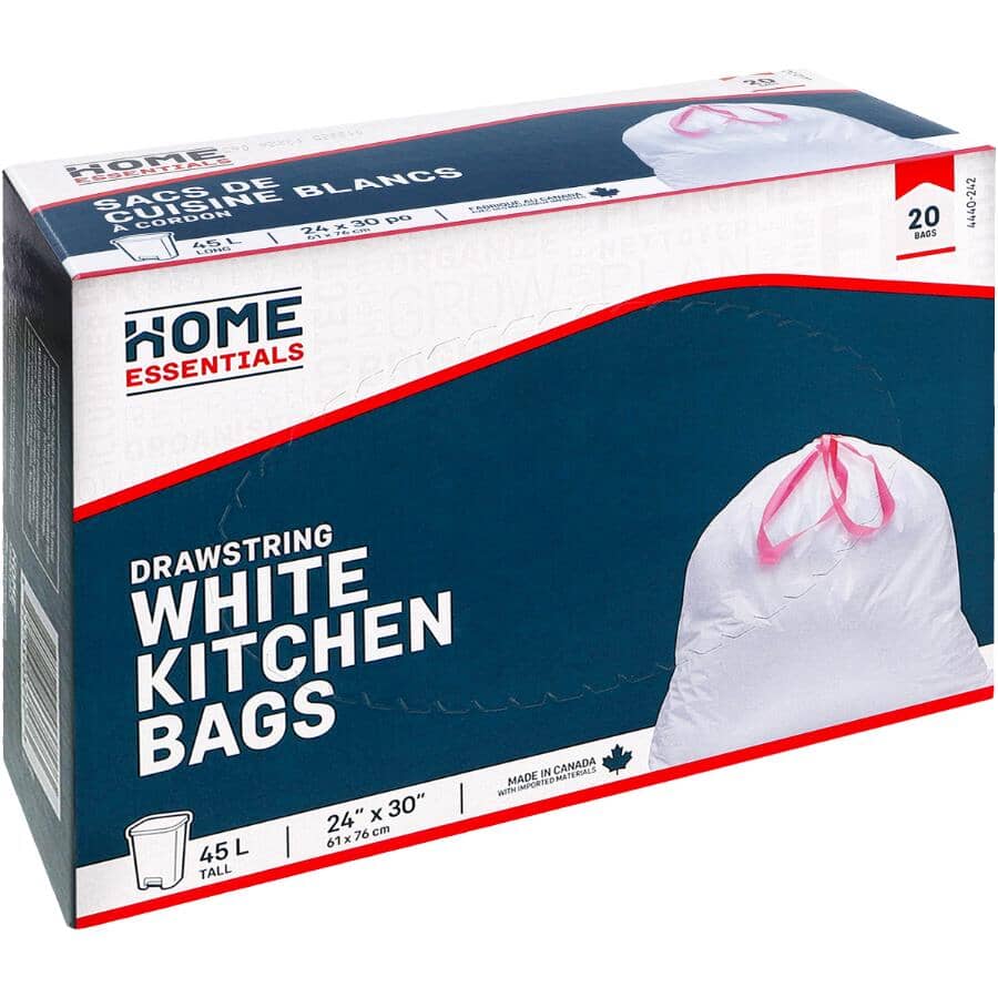 24" x 30" Drawstring White Garbage Bags - 20 Pack