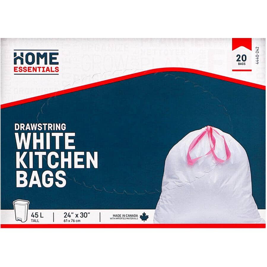 24" x 30" Drawstring White Garbage Bags - 20 Pack