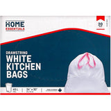 24" x 30" Drawstring White Garbage Bags - 20 Pack