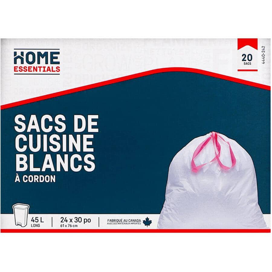 24" x 30" Drawstring White Garbage Bags - 20 Pack