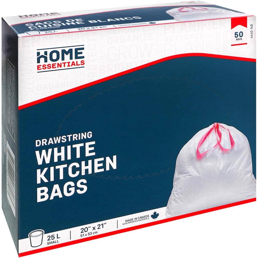 20" x 21" Drawstring White Garbage Bags- 50 Pack