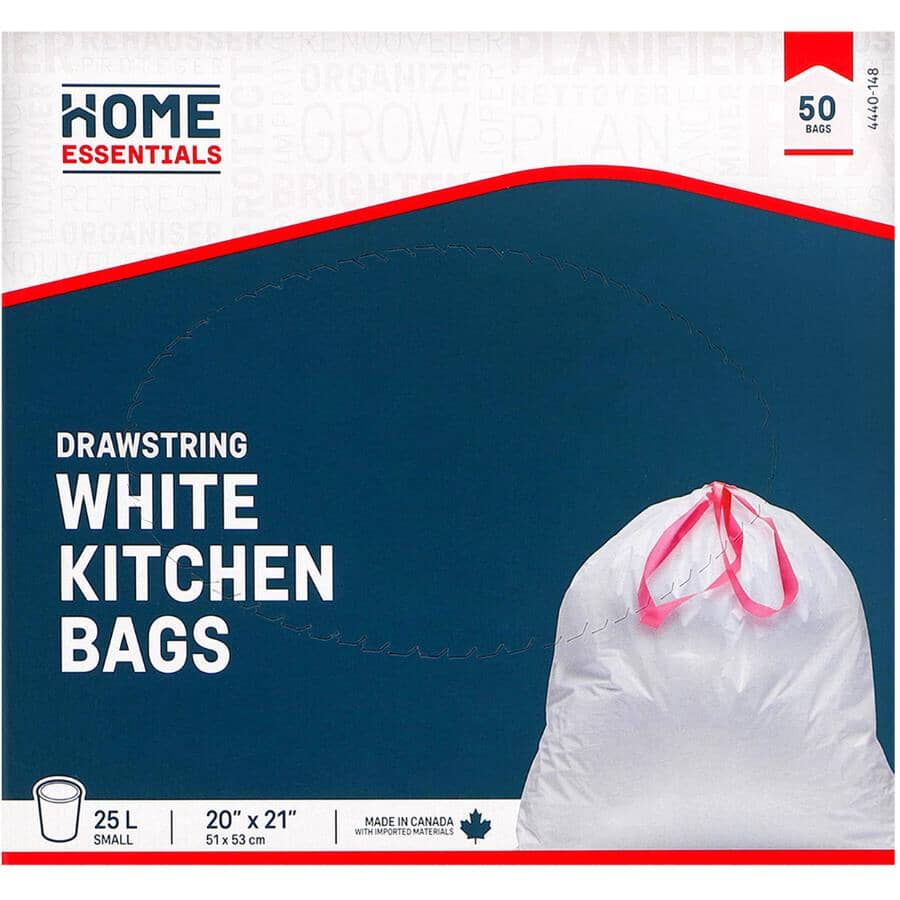 20" x 21" Drawstring White Garbage Bags- 50 Pack