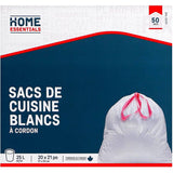 20" x 21" Drawstring White Garbage Bags- 50 Pack