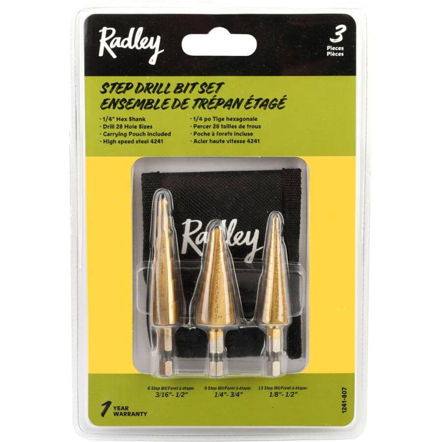 1/4" High Speed Steel Step Drill Bit Set - with Pouch, 3 Piece