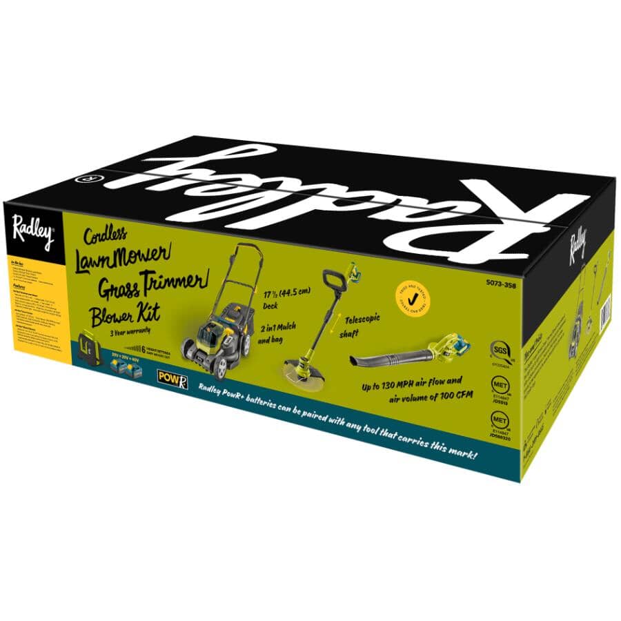 Cordless Lawn Mower, Trimmer & Blower Combo Kit