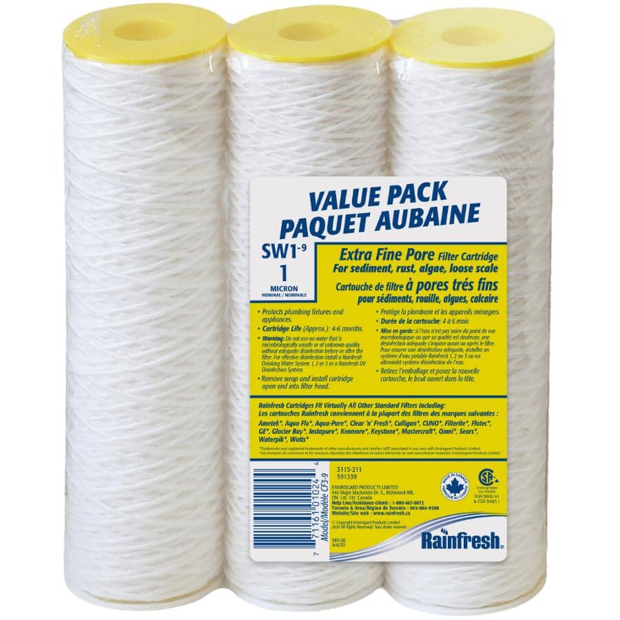 Extra Fine Pore Sediment Filter Cartridge - 1 Micron, 3 Pack