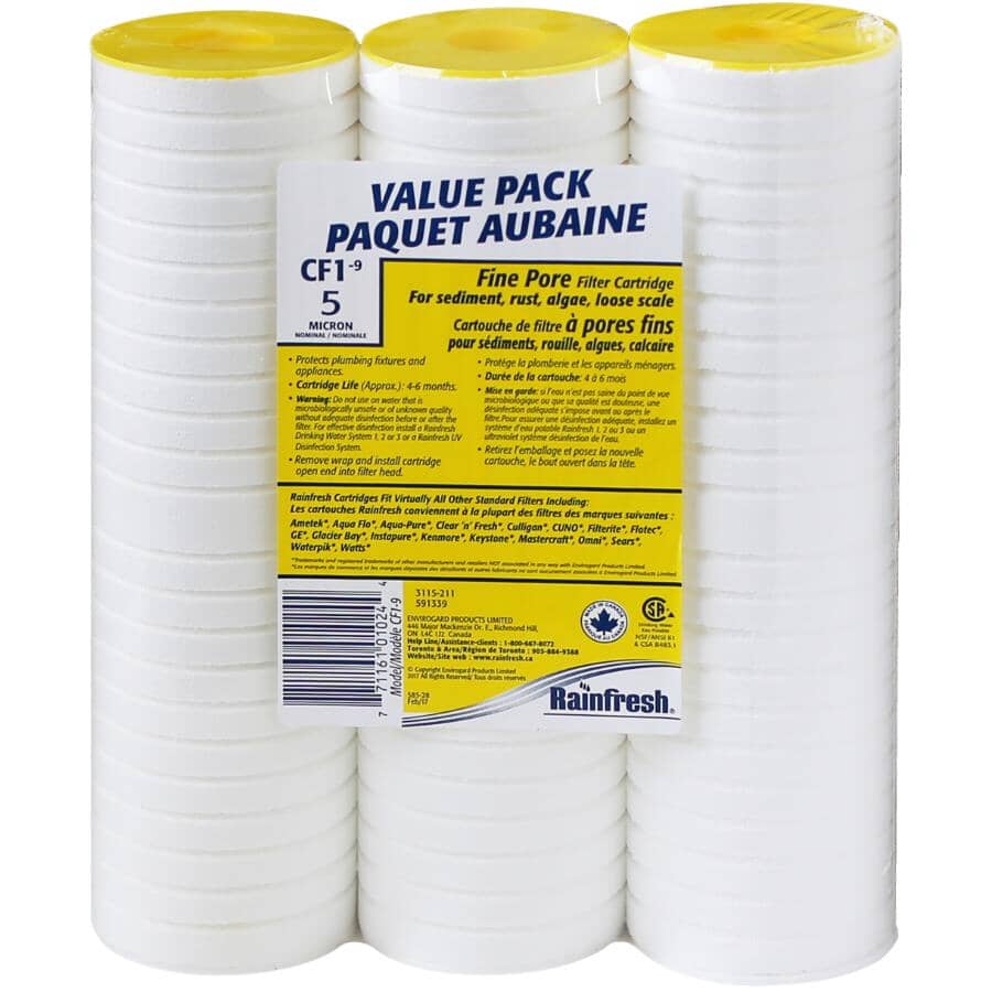 Fine Pore Sediment Filter Cartridge - 5 Micron, 3 Pack
