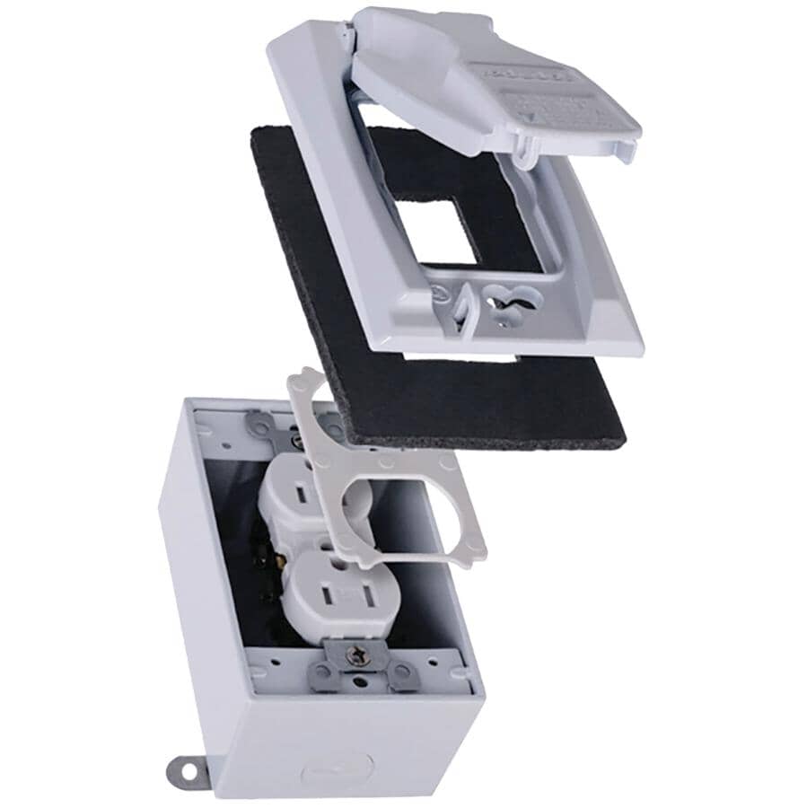 Tamper Resistant/Weather Resistant White Metal Duplex Receptacle Kit